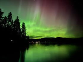 Aurora reflected on the lake